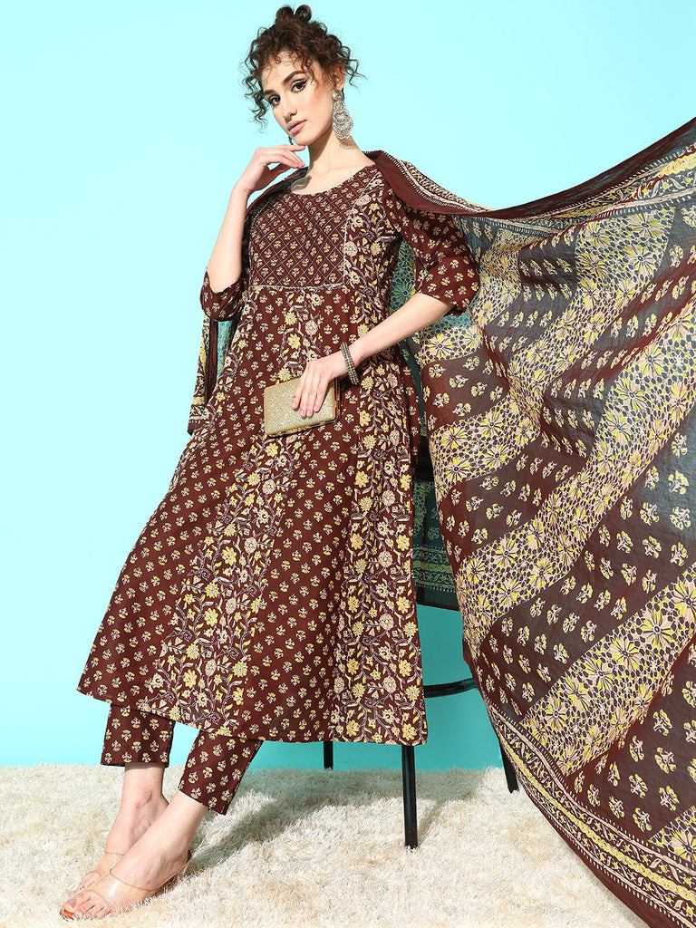 Women Green Ethnic Printed Anarkali Kurta With Trouser And Dupatta – Nayo  Clothing